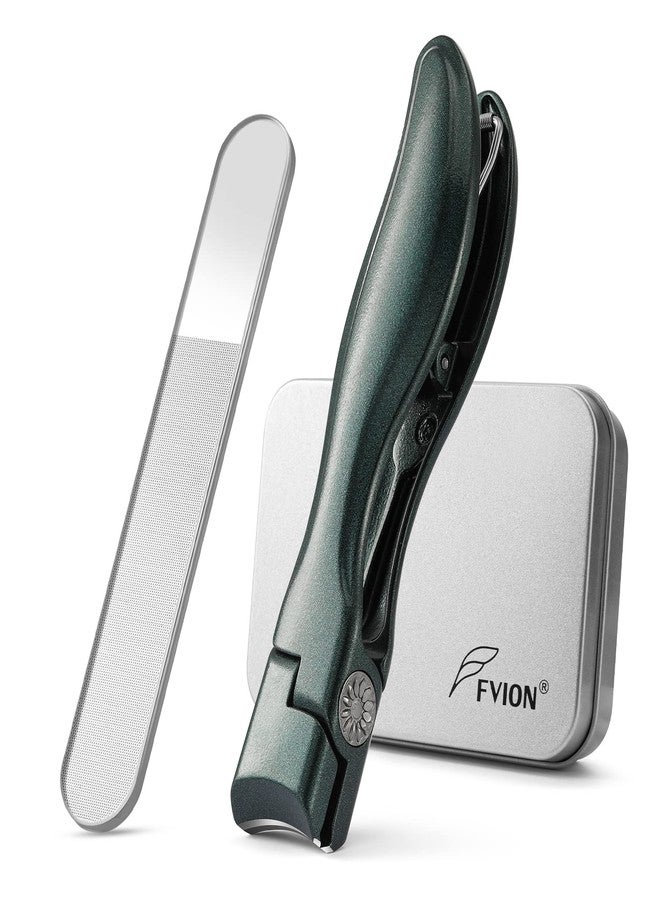 FVION Nail Clipper for Thick Fingernail and Toenail, Wide Jaw Nail Clippers with Crystal File, Large Toe Nail Clipper with Catcher for Men and Women, Nail Cutter Set - Green - Image 1